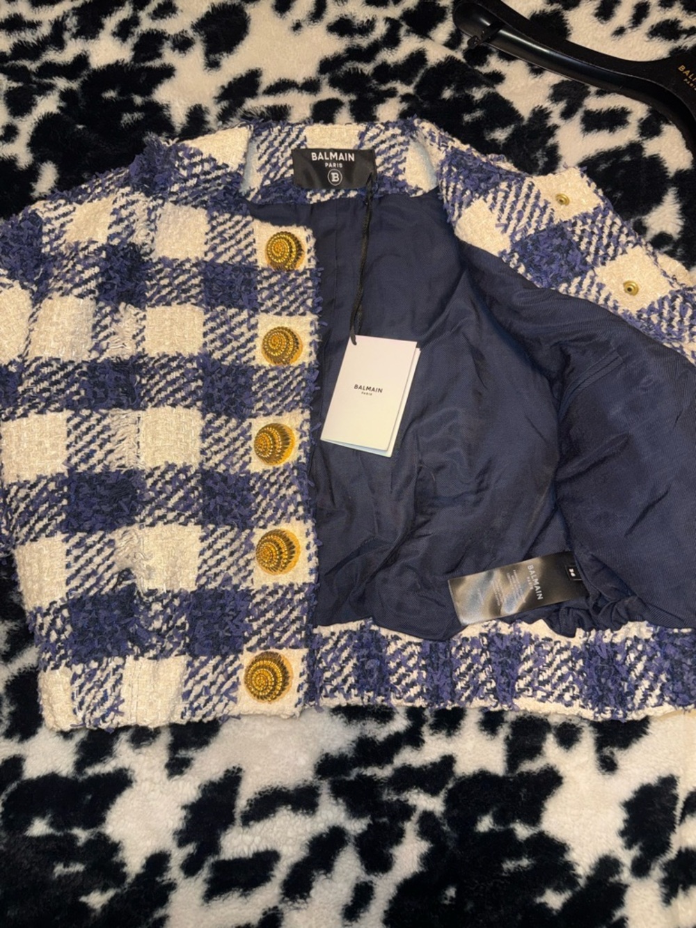 Balmain Navy and White Tweed Jacket with Branded Tag - Picture 6 of 11